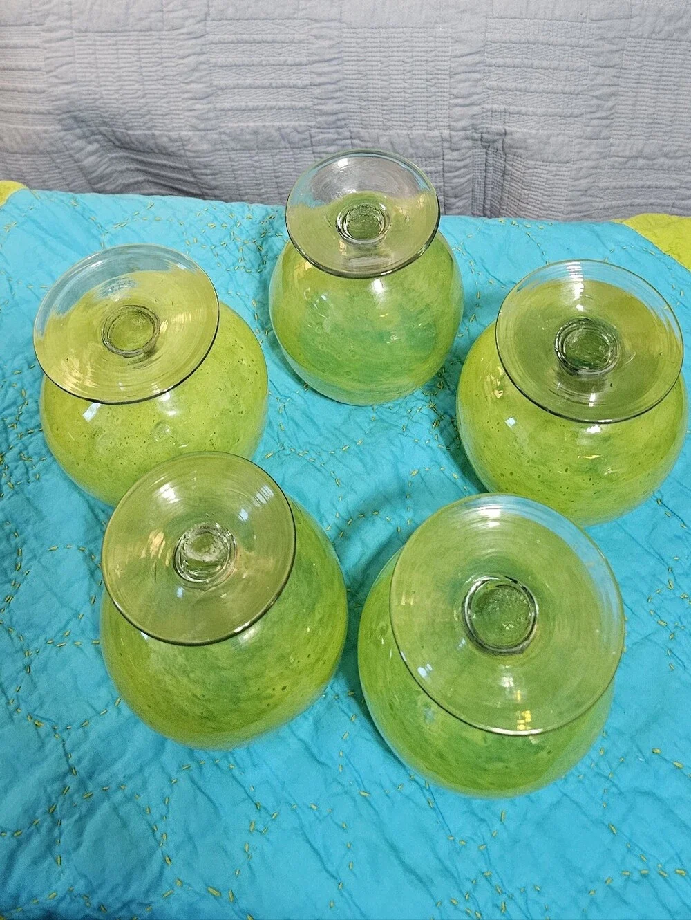 Crate & Barrel Handblown Glass Goblets, Lime Green, Quality Made Five(5) Glasses